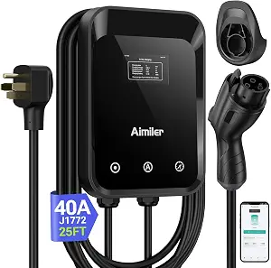 AIMILER Level 2 EV Charger, 40A/9.6kW, Nema 14-50P Plug Electric Vehicle (EV) Charger, 25ft Cable ETL Certified, J1772 Connector EVSE EV Electric Car Charging Stations for Home Level 2, Jet