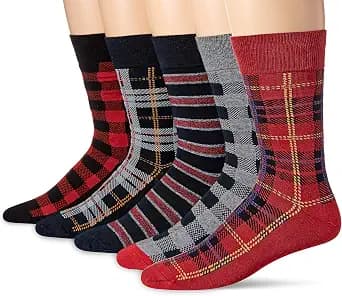 Amazon Essentials Men's Patterned Cotton Dress Crew Socks, 5 Pairs