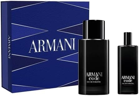 Armani Beauty- Code Eau de Toilette - 2-Piece Cologne Travel Set - Ambery Woody Fragrance - Citrus, Lavandin, Tonka Bean Notes - Full Size (2.5 Fl Oz) & Travel Size (0.5 Fl Oz)