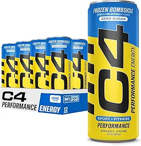 C4 Energy Drink 12oz (Pack of 12) - Frozen Bombsicle - Sugar Free Pre Workout Performance Drink with No Artificial Colors or Dyes