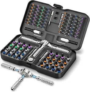100 in 1 Ratchet Screwdriver Set with Torx Star Bits, Magnetic Screwdriver Set, S2 Steel Bits, DIY Flexible Shaft, Star Drive Socket Set for Furniture Assembly, Precision Electrical Appliance Repair