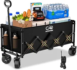 34" Extra Long Foldable Wagon with All-Terrain Wheels, 260 LBS Capacity Collapsible Utility Cart for Grocery Shopping, Apartment Moving, Camping, Picnic, Sports (Black)