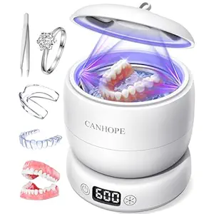 Ultrasonic Retainer Cleaner Machine, 42kHz Professional for Dentures, Aligners, Mouth Guards, Jewelry - IPX7 Waterproof Durable Removable Base and Top Cover, 3 Timer Settings, Quiet White