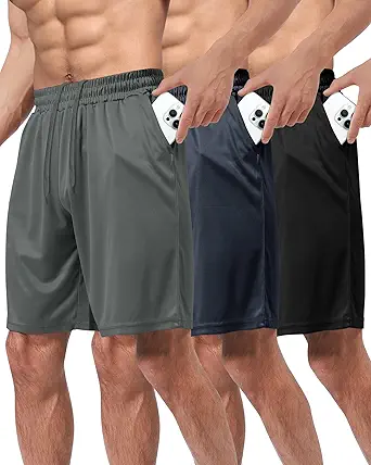3 Pack Gym Basketball Mens Shorts - Quick Dry Black Workout Athletic Shorts with Pockets for Casual Running(S-6XL)