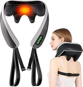 6D Neck Massager for Pain Relief Deep Tissue, Kneading Shiatsu Neck and Shoulder Massager with Heat,Cordless Massager for Back and Shoulder Pain, Mothers Day Gifts for Women Fathers Day Men