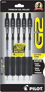 PILOT G2 Premium Gel Pens, Extra Fine Point 0.5mm, Black Ink, 5-Pack