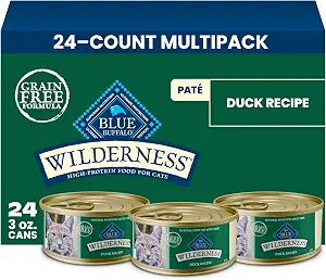 Blue Buffalo Wilderness Duck Paté Adult Wet Cat Food, High-Protein & Grain-Free Recipe Enhanced with Vitamins, Minerals, and Other Nutrients, 3-oz. Cans (24 Count)