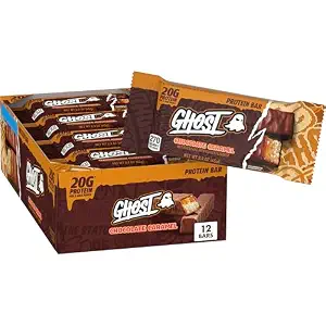 Ghost Chocolate Caramel Protein Bar, 20g Protein, 2g Sugar, 12 ct, 27.6 oz