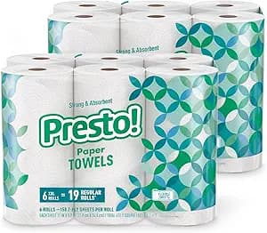 Amazon Brand - Presto! Flex-a-Size Paper Towels, 158 Sheet Huge Roll, 12 Rolls (2 Packs of 6), Equivalent to 38 Regular Rolls, White