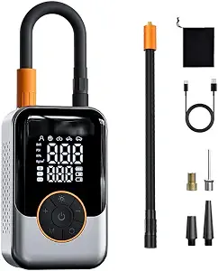 Portable Electric Tire Pump – 150PSI Smart Bike Pump with Digital Gauge, Auto Shut-Off, USB-C Rechargeable Air Compressor for Car, E-Bike, Bicycle, Motorcycle, Balls – Cordless & Compact