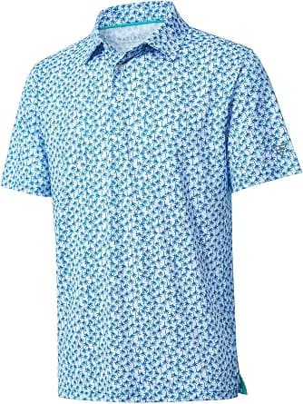Golf Shirts for Men Dry Fit Short Sleeve Print Performance Moisture Wicking Polo Shirt