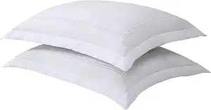 Levinsohn Luxury Hotel Tailored Pillow Sham White with White Baratta Stitched Hem (2 Pack) European