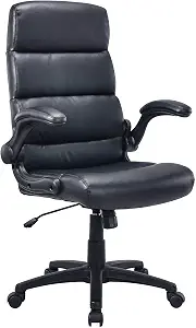 Lorell Colline High-Back Office Chair with Flip-Up Arms, Bonded Leather with PVC, 360-Degree Swivel, Tilt Mechanism, Black
