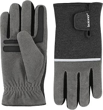isotoner mens Water Repellent Tech Stretch Touchscreen Gloves With Velcro Closure