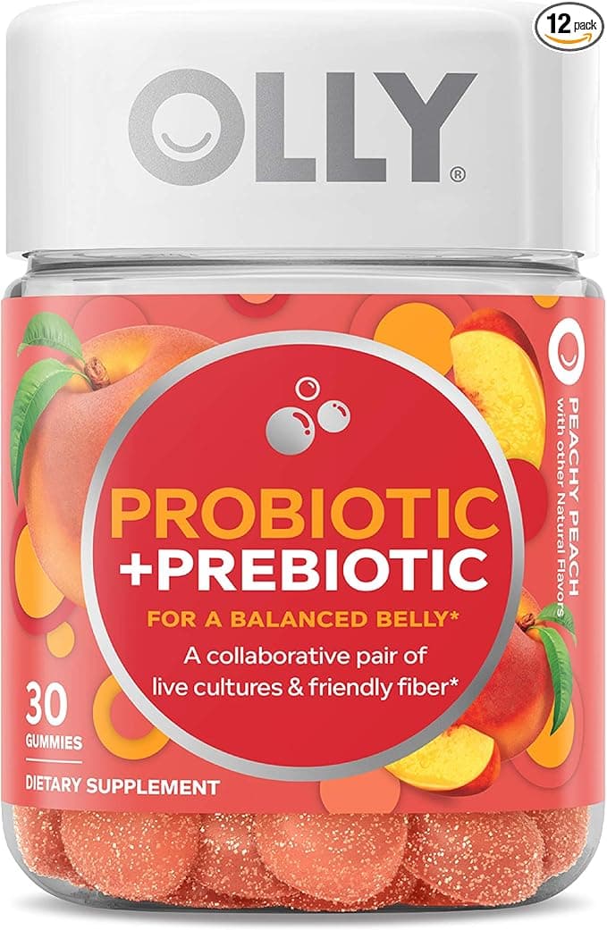 Olly Probiotic + Prebiotic Gummy, Peach, 30 Count, 360 Count, (Pack of 12)