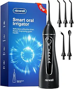 Nicwell Water Dental Flosser for Teeth - 4 Modes & 11 Pressure Settings Cordless Portable Oral Irrigator, IPX7 Waterproof Rechargeable with 5 Tips for Braces Cleaning, Travel, Deep Teeth Cleaning