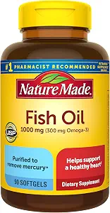 Nature Made Fish Oil Omega 3 Supplements, 1000 mg Softgels, 90 Softgels