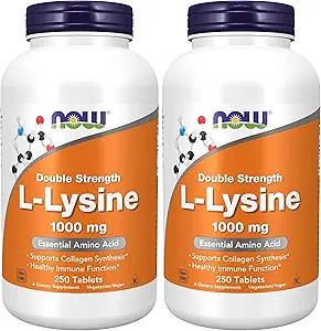 NOW Foods Supplements,L-Lysine (L-Lysine Hydrochloride) 1,000 mg,Double Strength,Amino Acid,250 Tablets,(Pack of 2)
