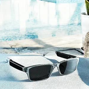 Amazon Echo Frames (newest model), Smart glasses, Designed for Alexa+, Modern Rectangle frames in Charcoal Gray with polarized sunglass lenses