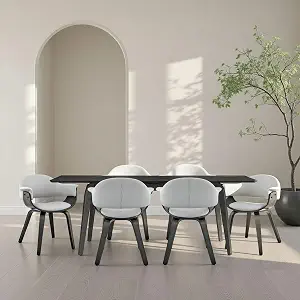 Armen Living Adalyn Gray Faux Leather and Black Wood Dining Room Accent Chair - Set of 6