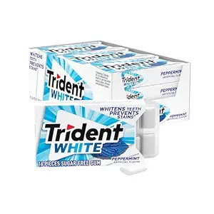 Trident White Peppermint Sugar-Free Chewing Gum, 9 Packs of 16 Pieces (144 Total Pieces) | 144 Total Pieces, Contains Xylitol, Perfect for Long Lasting Fresh Breath at School, Work & Travel