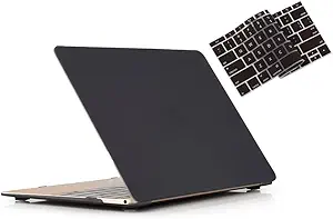 Compatible with MacBook 12 Inch A1534 - Slim Snap On Hard Shell Protective Cover and Keyboard Cover (Black)