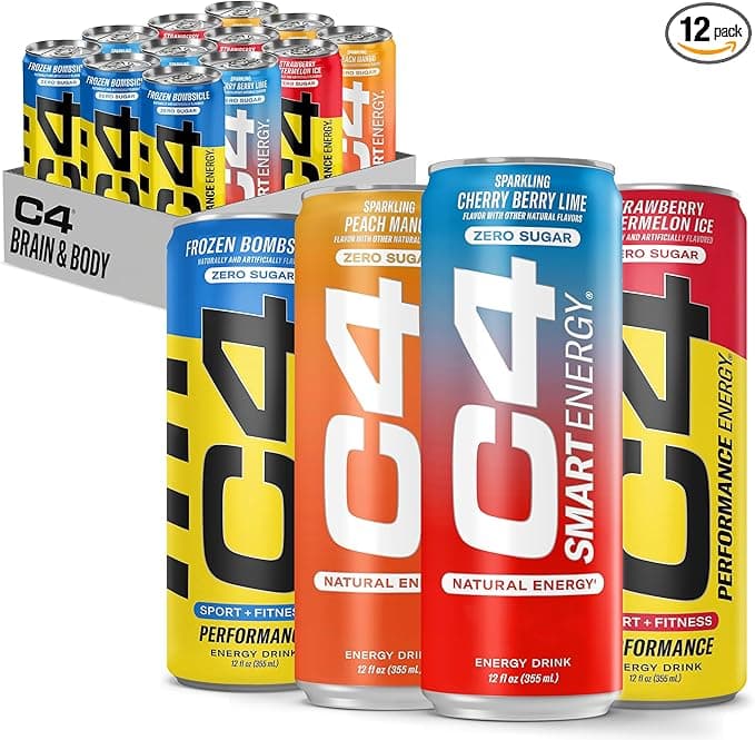 Cellucor C4 Performance &amp; Smart Energy Drink Official Variety Pack | Zero Sugar Carbonated Preworkout Energy | 150+200mg Caffeine with Beta Alanine | 4 Flavors | 12 Fl Oz (12 Pack)