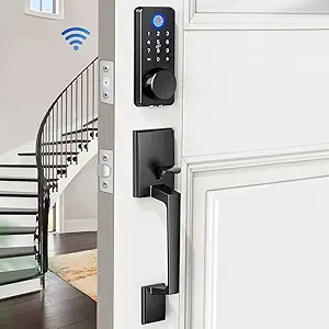 WiFi Front Door Lock Set - Fingerprint Smart Locks Handle Set Keyless Entry APP Smart Control with 2 Lever Handles Auto Lock Electronic Keypad Deadbolt for House Apartment