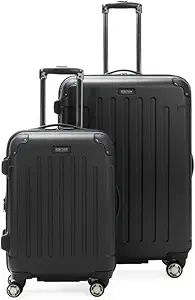 Kenneth Cole REACTION Renegade Luggage Expandable 8-Wheel Spinner Lightweight Hardside Suitcase, Black, 2-Piece Set (20"/28")