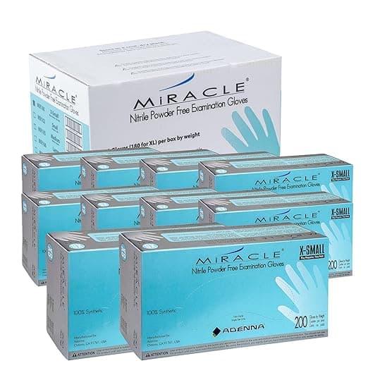 Adenna Miracle 4 mil Powder-Free Nitrile Exam Gloves, Medical Grade, Blue, X-Small, Case of 2000