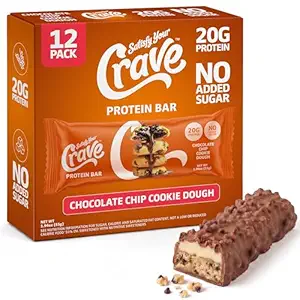 Satisfy Your Crave Protein Bars– High Protein Delicious Snacks– 20g of Protein, No Added Sugar– Chocolate Chip Cookie Dough– Perfect for Breakfast, On-the-Go Snack, Pantry Staple & Office Treat– Non-GMO, 12 Pack