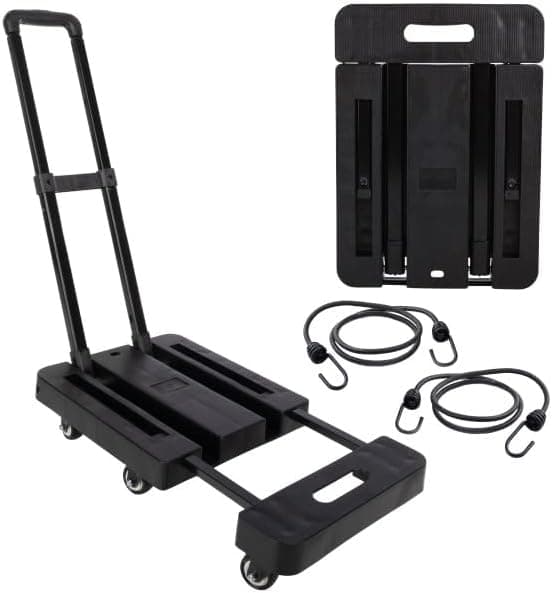 Folding Hand Truck Dolly Cart with Wheels - 500lb Heavy Duty Luggage Cart with Wheels Foldable Dolly - Collapsible Utility Trolley with 2 Bungees for Moving, Travel, Shopping or Office by Stalwart