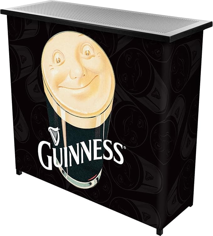 Trademark Gameroom Portable Bar - Guinness Smiling Pint Indoor or Outdoor Collapsible Home Bar - 2-Shelf Table for Parties, Garage, or Man Cave