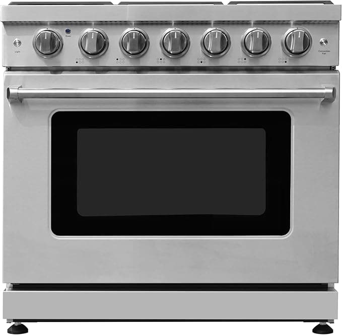 Carlton 36 inch Gas Range with 6 Gas Burners and Convection Oven in Stainless Steel