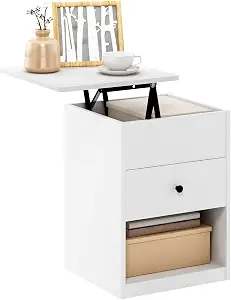 Furinno Jensen Lift Top Nightstand, Solid White