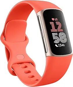Fitbit Charge 6 Fitness Tracker with Google Apps - Heart Rate on Exercise Equipment - 3-Month Google Health Premium Membership Included - Health Tools - Gold/Coral - Small&Large Bands Included
