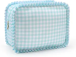 Travel Makeup Bag, Lace-Edged Nylon Cosmetic Bag for Women Girls, Travel Makeup Bag for Purse Organizer Zipper Pouch Beach Summer Vacation Essentials Gifts for Women
