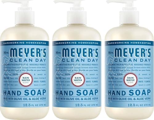 MRS. MEYER'S CLEAN DAY Hand Soap, Rain Water Scent, 12.5 Fl Oz Bottle - 3 Pack | Moisturizing Liquid Hand Soap, Softens and Cleans Hands, Cruelty Free, Made with Essential Oils, Olive Oil, and Aloe Vera