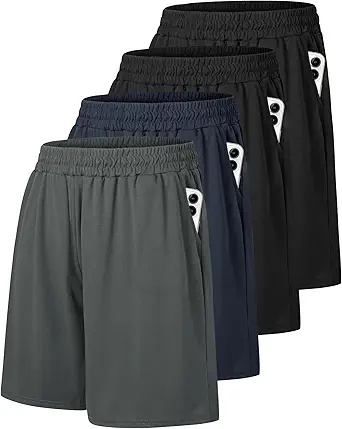4 Pack Gym Mens Shorts - Basketball Athletic Shorts with Pockets Fitness Clothing Black Workout Quick Dry Shorts