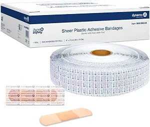 Dynarex Sheer Plastic Adhesive Bandages Water-Resistant and Sterile Non-Stick Pad First Aid Covers Minor Cuts Scratches - 3/4" x 3", Case of 24 Boxes, 100 per Box