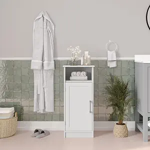 Taylor & Logan Vivien Floor Cabinet Storage Organizer, Versatile Use Organizer with In-Cabinet Adjustable Shelf, Upper Display Shelf, Magnetic Closure Door, White