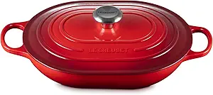 Le Creuset Enameled Cast Iron Signature Oval Casserole with Lid, 3.75 Quart, Cerise