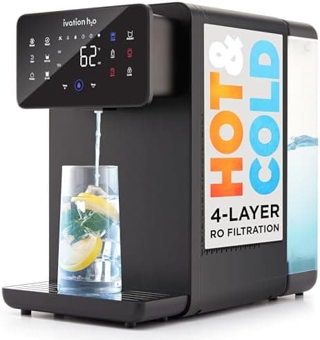 Ivation H2O Hot & Cold, Countertop Reverse Osmosis System, TDS Filter System, 4 Stage RO Water Filtration, 6 Temperature Presets, 3:1 Pure to Drain, Portable Plug-and-Play - Black