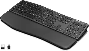 Arteck Multi-Device Ergonomic Wireless Bluetooth Keyboard with Nano USB-A, USB-C Type C Receiver Palm Wrist Rest Full Size Keyboard for Windows iPad OS Android, Computer Desktop Laptop PC Tablet