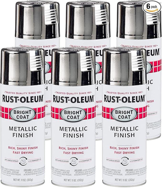 Rust-Oleum 7718830-6PK Stops Rust Bright Coat Metallic Spray Paint, 11 Oz, Chrome, (Pack of 6)