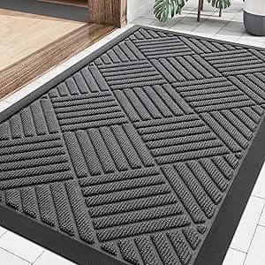 Smiry Front Door Mat Outside Entrance, Heavy Duty Outdoor Indoor Natural Rubber Doormat, Non Slip, Trap Dirt and Moisture, Easy Clean, Low Profile Patio Porch Entryway Mat, 29.5x17, Grey