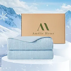 Amélie Home Waffle Cooling Comforter Queen Size, Q-Max 0.45 Reversible Lightweight Cooling Blanket for Hot Sleepers, Silk Breathable Bedding for Night Sweats, 90"x90", Sky Blue