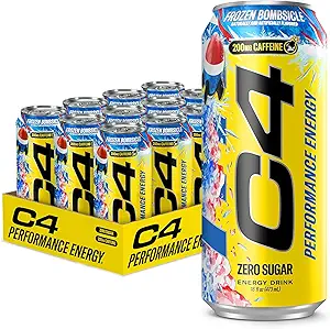 C4 Energy Carbonated Zero Sugar Energy Drink, 200mg Caffeine Frozen Bombsicle, 16 Fl Oz (Pack of 12)