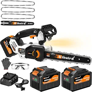 Sihuird 12-Inch Cordless ChainSaw, Brushless Motor Electric Chainsaw with 2 x 21V 6.0Ah Battery and Charger, with LED lighting and Tool-free Chain Tension & Auto Lubrication for Tree, Wood Cutting