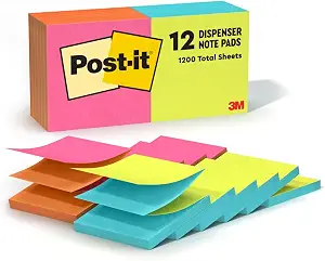 Post-it Pop-up Notes, 12 Sticky Note Pads, 3 x 3 in., School Supplies, Office Products, Accordion Sticky Notes Work with Pop-Up Note Dispenser, Poptimistic Collection, Alternating Colors